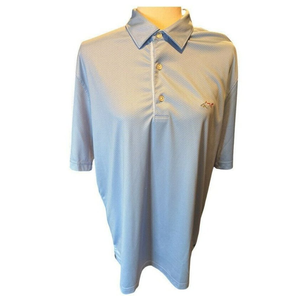 GREG NORMAN Play Dry Large Short Sleeve Blue Golf Polo Shirt Shark Logo Summer
